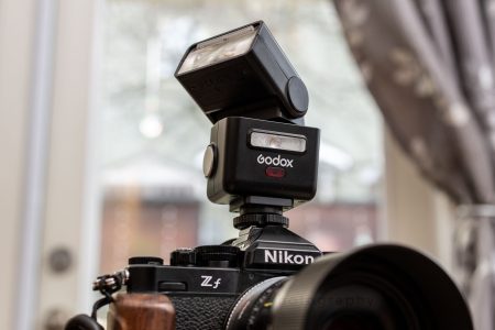 The new Godox modular flash, on a Nikon Zf.